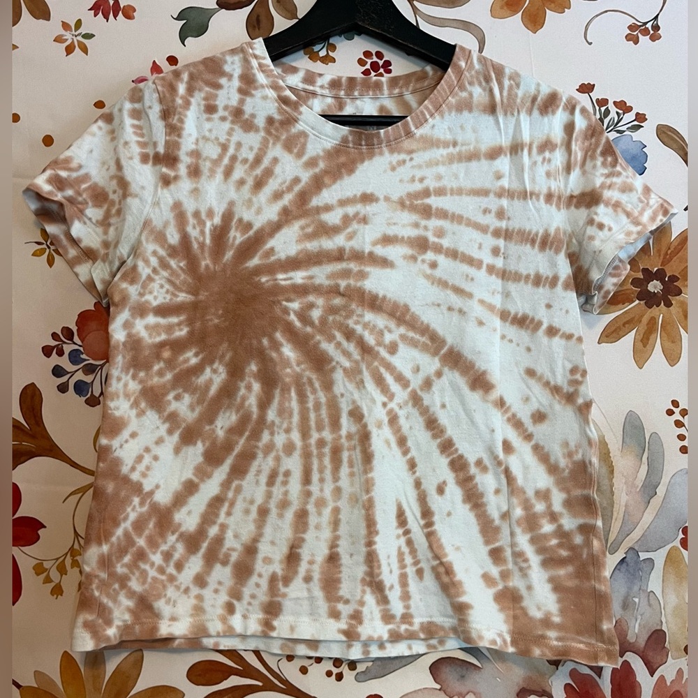 Everlane XS Orange White Tie Dye Retro Crew Slight Crop Casual Spring Summer Tee